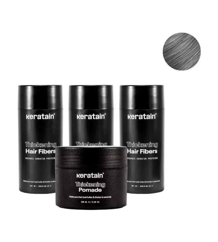 3x Keratain hair fibers + free Keratain pomade – Gray (25 gr) - Hairgivers